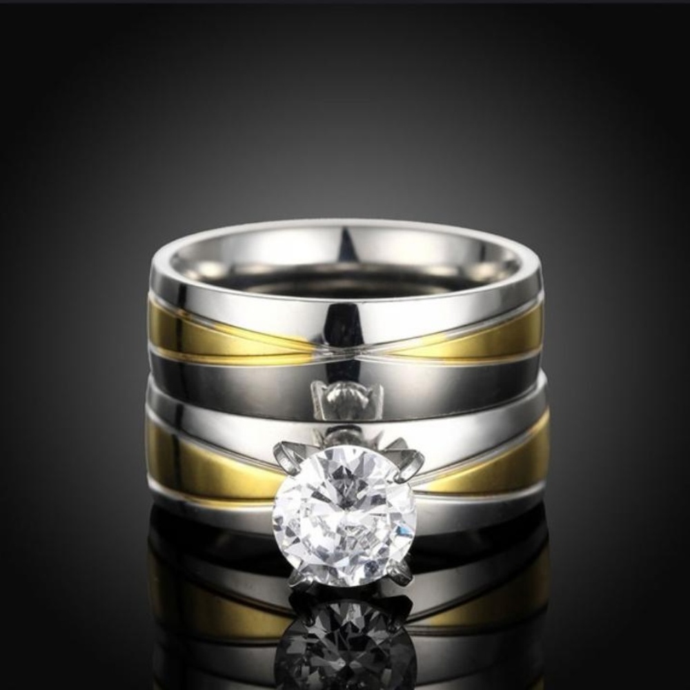 Stainless Steel 2 Tone Silver Gold Wedding Ring 6